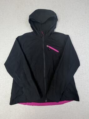 Free Tech Jacket Girls 16-18 Black Softshell Hooded Fleece Lined Zip Pockets
